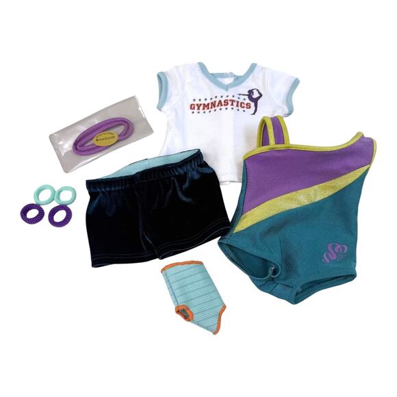 American Girl McKenna PRACTICE WARDROBE Gymnastics Outfit Leotard Headband Brace - Picture 1 of 4